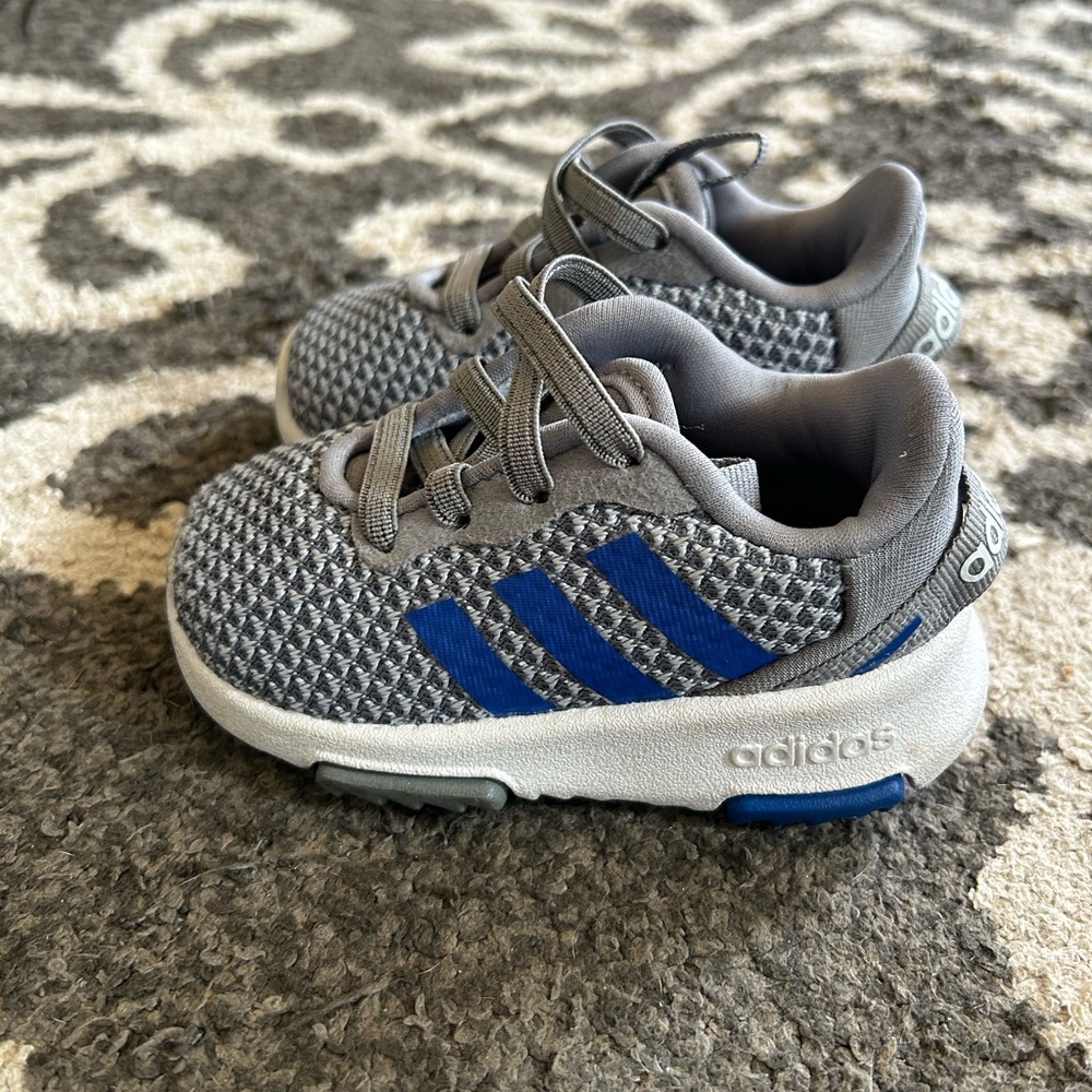 Baby Adidas Gray and Blue Mesh Sneakers Lightweight Design